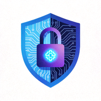 Ilustrasi simbol keamanan digital seperti perisai dan gembok